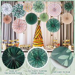 12 Pcs Sage Green Hanging Paper Fans Boho Hanging Ceiling Decoration Vintage Flo