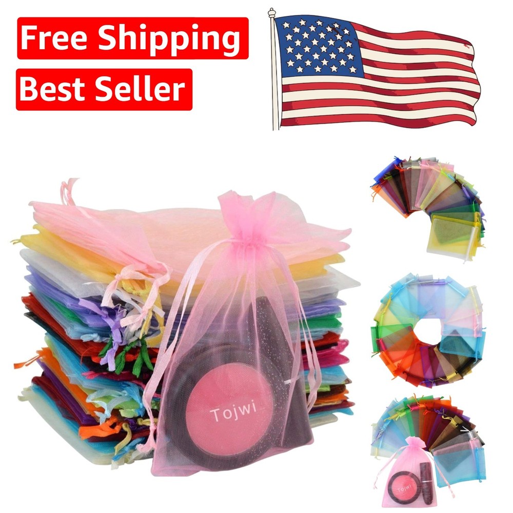 50pcs Mixed Color Organza Bags – Elegant Drawstring Gift Pouches 3.54»x4.33»