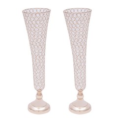 2Pcs Gold Crystal Flower Stand Vases Wedding Centerpiece for Dining Table Decor