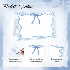 24 PCS Blue Gingham Picnic Party Bow Place Cards 6×4 Inch Summer Tent Label