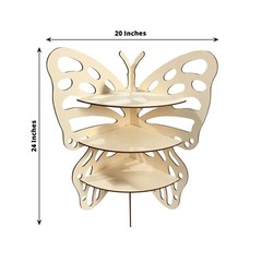 24″ NATURAL 3 Tier Butterfly Wooden CUPCAKE Dessert STAND Party Event Supplies