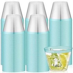100 Pcs 9oz Rimmed Plastic Cups for Weddings & Cocktails – Heavy Light Green