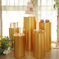 5 GOLD Fitted Metallic Spandex Cylinder Display STAND COVER Set Party Events