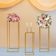 3PCS Golden Metal Stand Wedding Decoration Road Lead Flower Centerpieces Column