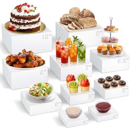 10 Pcs Buffet Food Risers, White Acrylic Dessert Cupcake White-10Pcs(8 Sizes)