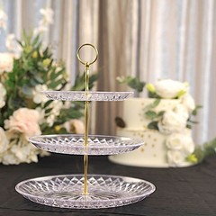 12″ Clear Gold 3 Tier Plastic Round Cupcake Holder Party Events Decorations