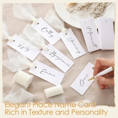50 Pcs Name Place Cards Blank Chiffon Ribbon 1.57×3.54 Inch Hanging Tags Ivory