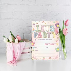 Let’s Party! Birthday Invitations – Cute Flower – 20Pcs Double-Sided Fill- In…