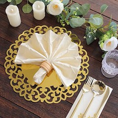 6 Metallic Gold 13″ Laser Cut Cardboard Placemats Floral Rim Party Decorations