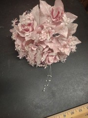 1970s Vintage Silk Wedding Bouquet or Throwaway, Satin Rose, Stephanotis, Pearls