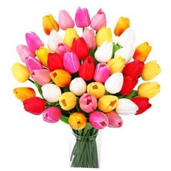 48 Pcs Artificial Tulips Fake Flower Bouquet PU Real Touch Mixed Colors Easter