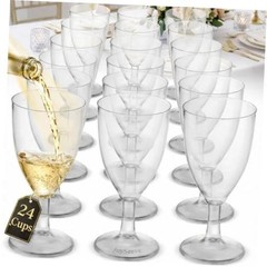 24 Plastic Wine Glasses Disposable – 7 Oz Clear BPA-Free Plastic 24-Pcs