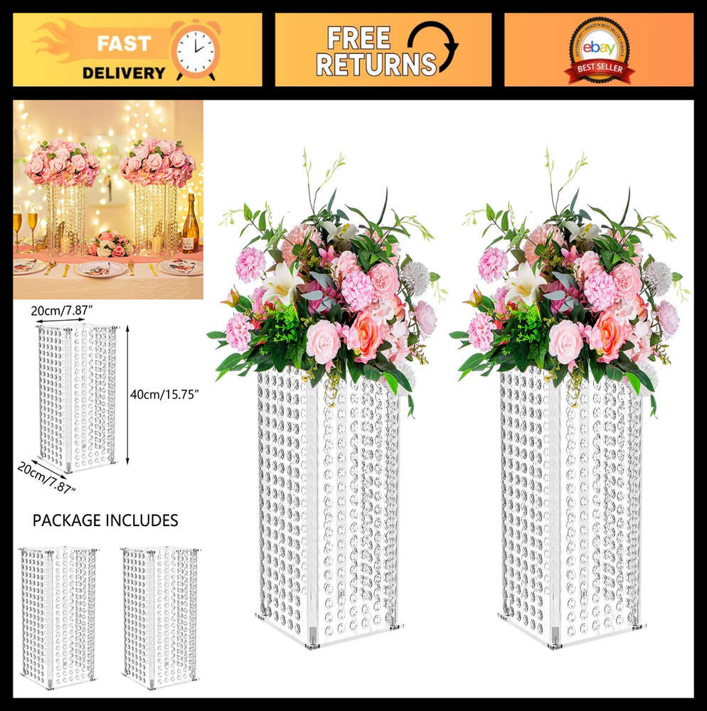 Elegant 15.7″ Tall Flower Vases – 2 Pcs Geometric Centerpieces for Weddings & Pa