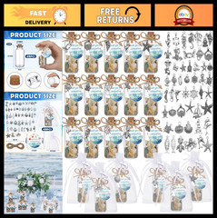 48 Sets Beach Wedding Favors – Nautical Glass Message Bottles with Corks & Seash
