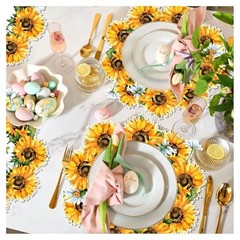 Sunflower Daisy Floral Placemats Set of 10, Disposable Round Paper Sunflower