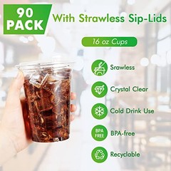 6oz Clear Plastic Drinking Cups (90 Pack) with Strawless Sip 1 Clear – 16 ounce