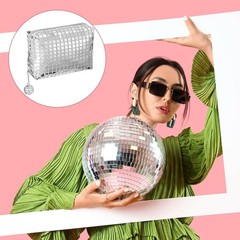 6 Pack Large Capacity Disco Cosmetic Bags Portable Silver Glitter Sequin Make…