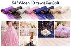 54″ Inch X 10 Yards Premium Glitter Tulle Fabric Bolt
