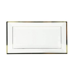 10 CLEAR GOLD Rectangular Plastic Serving Trays with Gold Rim Party Decorations