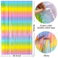 Pastel Rainbow Foil Fringe Curtain Streamers Party Backdrop Foil Fringe Backd…