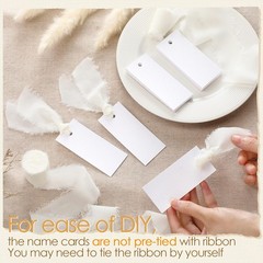 50 Pcs Name Place Cards Blank Chiffon Ribbon 1.57×3.54 Inch Hanging Tags Ivory