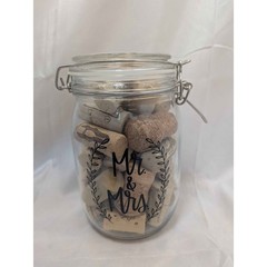 Mr & Mrs Glass Bale Jar with Wine Corks Wedding Centerpiece Bridal Shower Decor