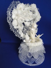New Elegant Cherub & Lovebirds Ornate Crystal Look Heart Wedding Cake top #383