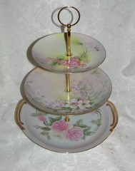 Custom Three Tier Tea Party Cake Stand Made With Vintage Hand Painted Plates