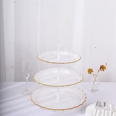 15″ Metallic White Gold 3 Tier Plastic Cupcake Stand Round Tower Lace Cut Trim