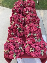 Lot of 6 Burgundy Rose Hydrangea Wedding Centerpieces Faux Floral Fairy Lights