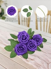 Purple Artificial Flowers Fake Roses with Stem Real Touch Soft 30PCS Purple-1