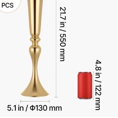 Set Of 2 Wedding Flower Vase 22 inch Tall Trumpet Table Top Gold Centerpieces