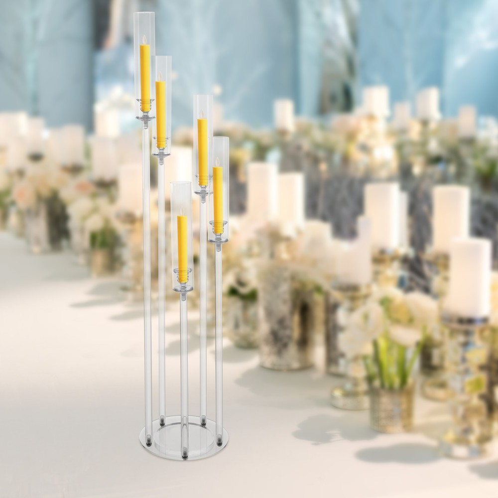 5-Arm Candle Holder Acrylic Clear Freestanding Candle Holder with Candle Cover