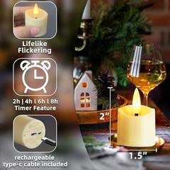Rechargeable Flameless Candles with Remote Timer, 6pcs LED 6pcs,Smooth
