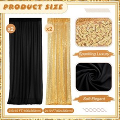 VitalCozy 4 Panels Backdrop Curtains 2 Pcs 4 x 10 ft Sequin Glitter 2 Pcs 7 x…