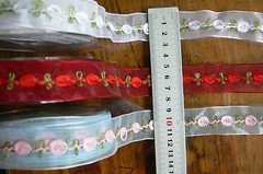 Organza Rosebud 2Mtrs Red, White, Blue & Pink 25mm 3Colour Choice Green Tara AR8