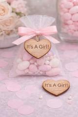 100 qty 1″ It’s A Girl! Wood Hearts Table Confetti Wooden Baby Shower
