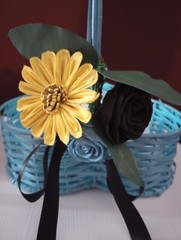 wedding: 2 flower girls baskets with Sola wooden sunflowers & roses.plus 2 packs