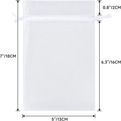 G2PLUS 25PCS White Organza Bags 5X7 Inches, Sheer Mesh Jewelry Pouches, Organza