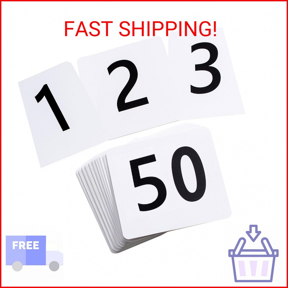 Toncoo 50Pcs Table Numbers 1-50, 3.7×4 Inch Plastic Table Numbers, Double Sided