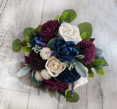 Plum Navy Blue Bridal Bouquet Sola Wood Flower Fig Purple Bridesmaid Wedding