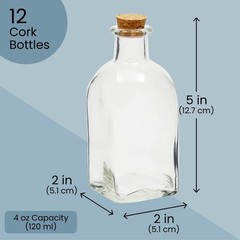 Juvale 12-Pack Mini Glass Bottles with Cork Lids – 4 oz Clear Vintage clear