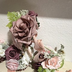 5 Ling’s Moment Artificial Rose Wedding Bouquet Pink Purple White Green