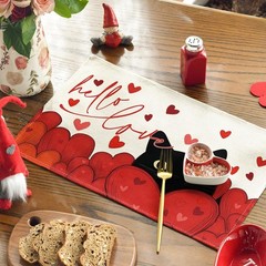 Artoid Mode Hello Love Heart Cat Valentine 12″ x 18″, Rectangular 4 Pcs, Red