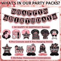 50th Birthday Decorations – 12 PCS Rose Gold Happy 50th Birthday Banner 50th …