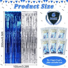 6Pack 3.3Ft x 6.6Ft Graduation Foil Fringe Curtain Backdrop Decorations, Blue…