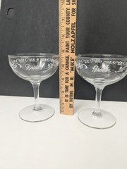 Vintage Bride & Groom Champagne Coupe Glasses Etched Scroll Wedding Toast Set