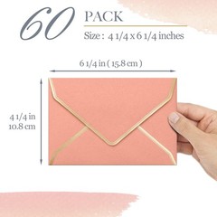Invitation Envelopes, 60-Pack 4×6 Envelopes for Invitations, Gold Foil Border…