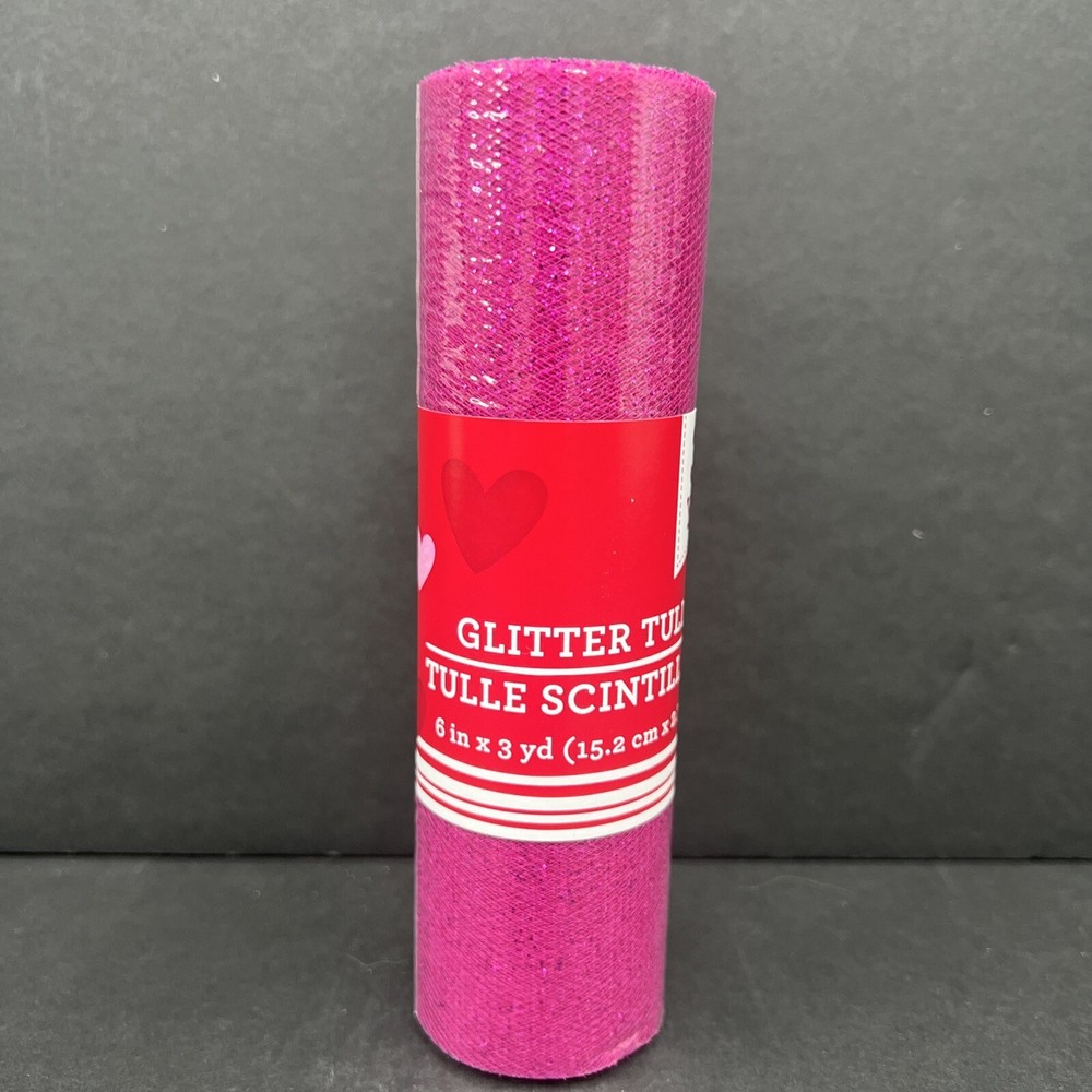 Glitter Tulle Scintillant 6” X 3 Yards Fuchsia With Pink Glitter