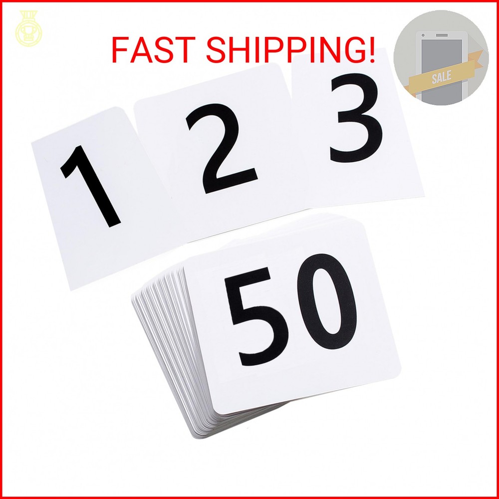 Toncoo 50Pcs Table Numbers 1-50, 3.7×4 Inch Plastic Table Numbers, Double Sided